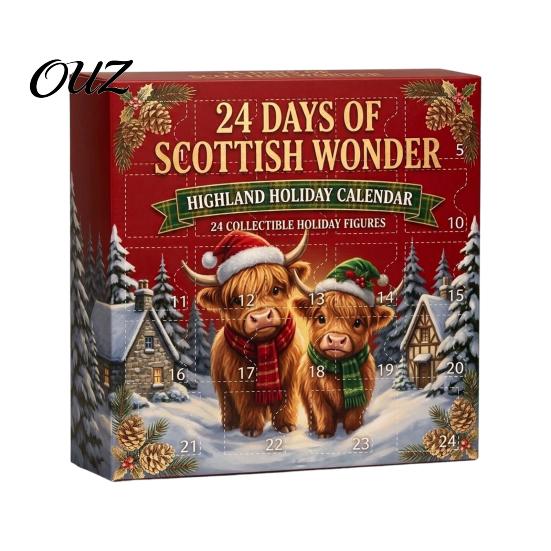 Holiday Decorative Miniatures 24 Days 3D Highland Cow Advent Calendar 2026, Cute Farm Cattle Christmas Unique Gifts for Friends Countdown Calendar,