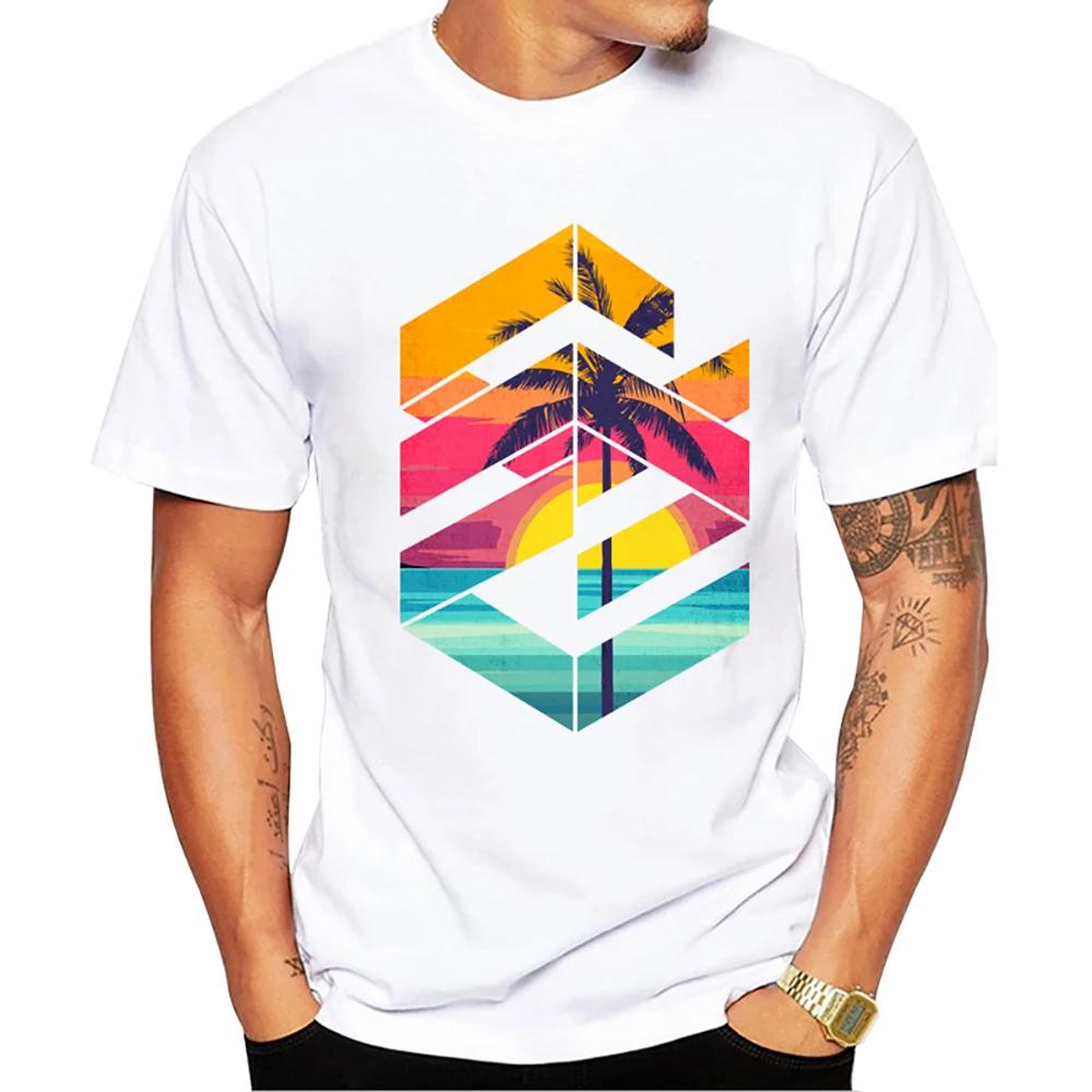 TEEHUB Mountain Sunset Brushstrokes Men T-Shirt African Safari Sunset T Shirts Short Sleeve Tshirts Geometric Harajuku Tee