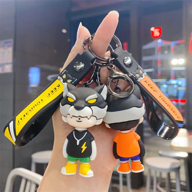 Cartoon Cool Wolf Juvenile Keychain Pendant Cute Couple Schoolbag Pendant Boys Car Key Chain Gift