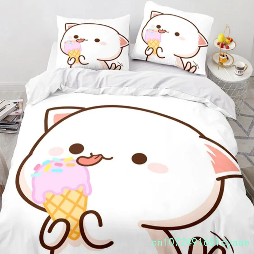 Set da letto gatto pesca cartone animato carino Ragazzi Ragazze Misura Singola Queen Copripiumino Federa Letto Bambini Adulti Moda Tessile per la casa