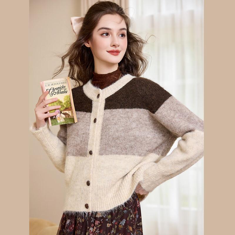 Bailuyu Women's Color-block Knit Cardigan