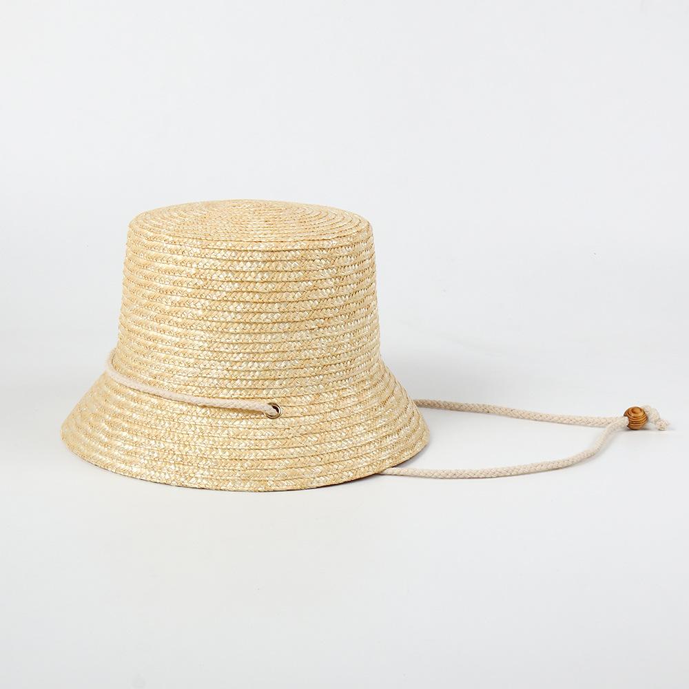 European and American fashion windproof rope straw straw hat spring and summer sunshade bucket hat beach vacation sunscreen basin hat with chin rope