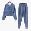 Women's Autumn/winter Fleece-lined Thickened Hooded Jacket Loose-fit Slimming Casual Fashionable Zip-up 2-piece Set