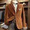 Men's Solid Color Corduroy Warm Pocket Suit Jacket Cardigan Men's Casual Suit