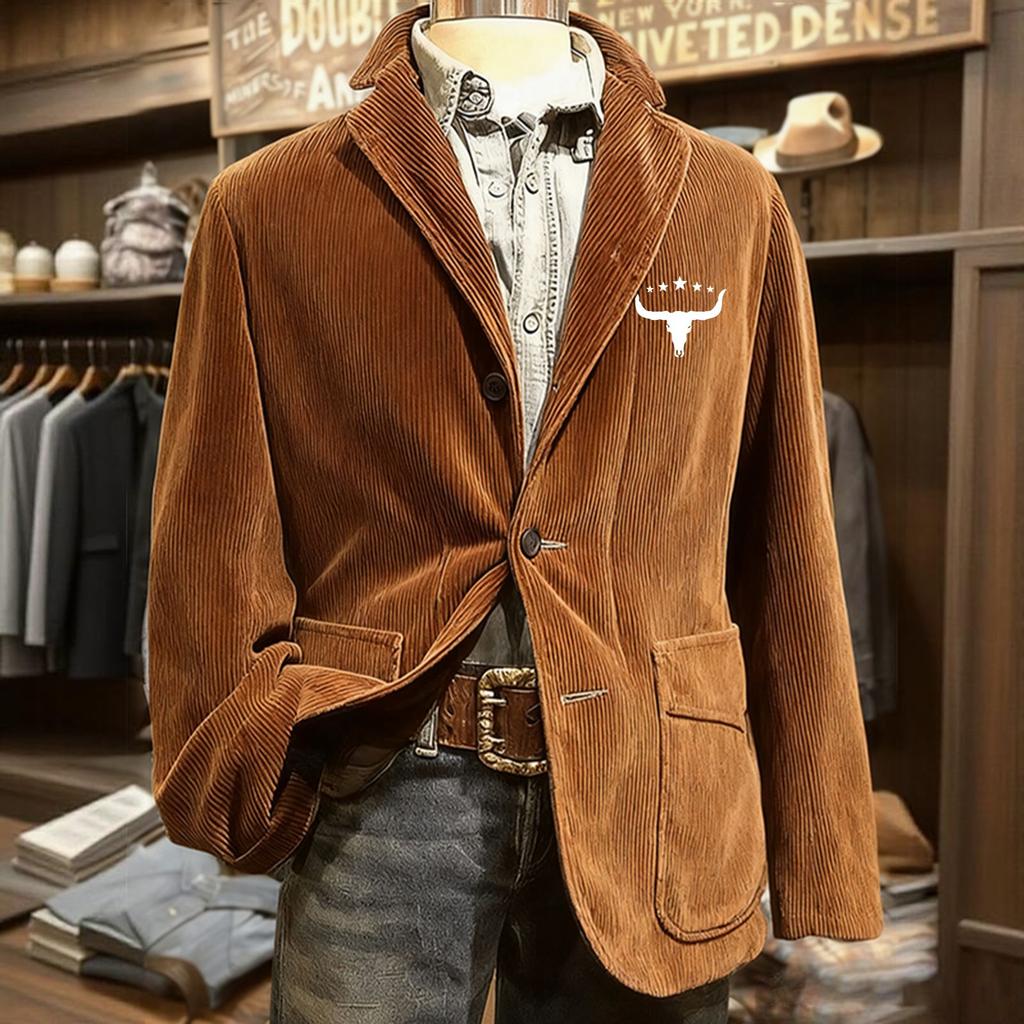 Men's Solid Color Corduroy Warm Pocket Suit Jacket Cardigan Men's Casual Suit