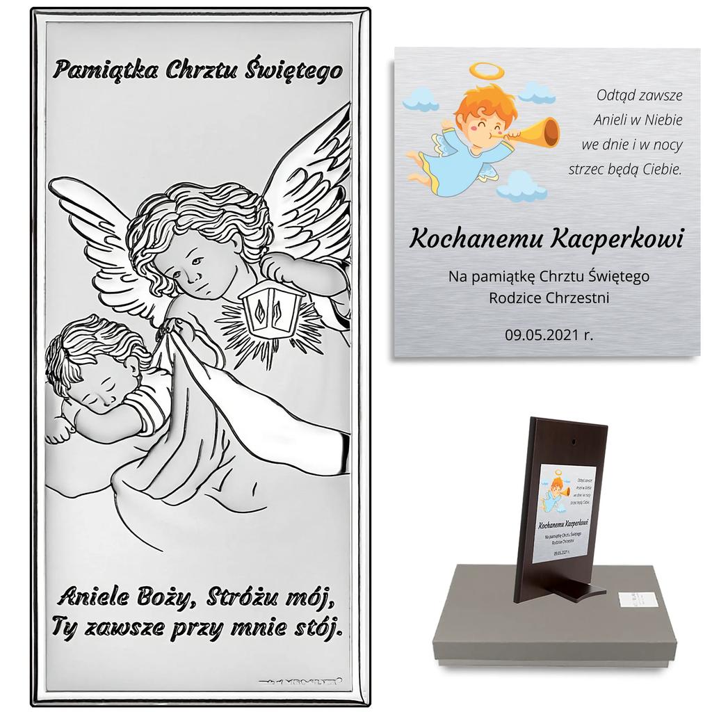 Silver Picture Guardian Angel - Angel of God... - Baptism Souvenir 6656 6 X 14