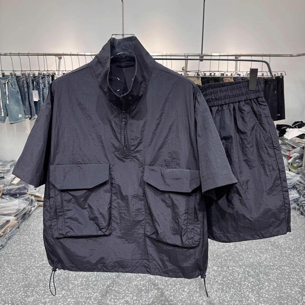 Men's Large Ice Silk Summer Suits: Short-Sleeved T-Shirts, Shirts, and Shorts Two-Piece by Fashion Brands