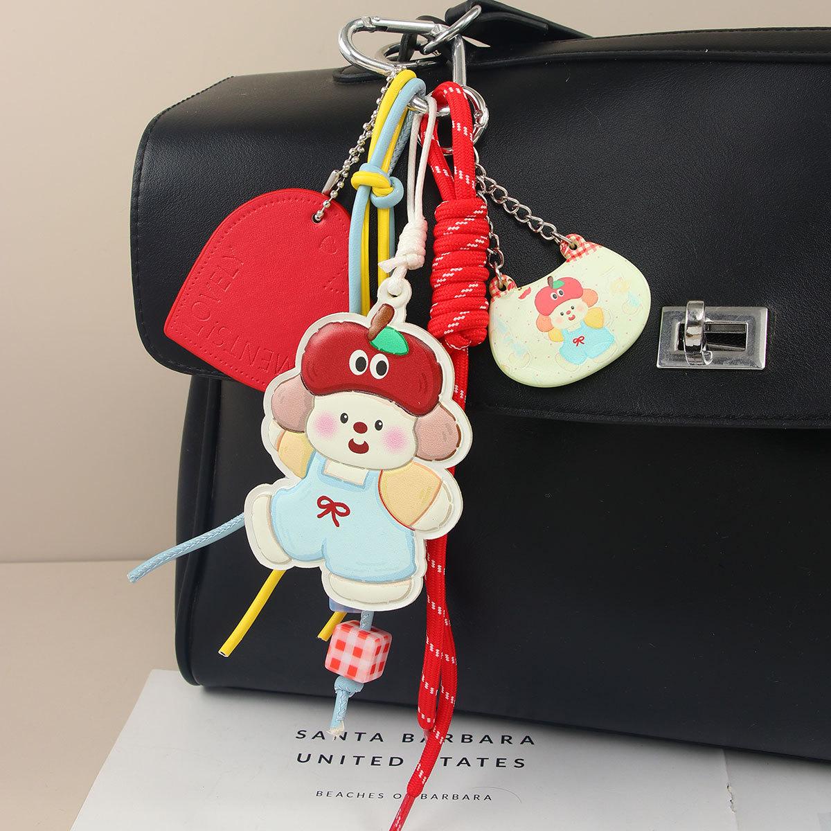 Cute pu apple puppy pendant cartoon pendant small bag love braided rope bag pendant keychain