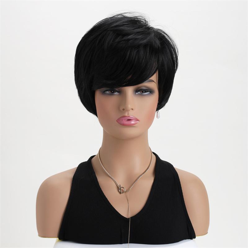 

Короткие черные парики из синтетических волос для женщин, натуральная прическа, повседневный парик, черный с белым цветом, модный парик с челкой