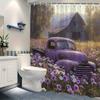 1pc Vintage Purple Pickup Curtain, Wildflowers & Barn, Rustic Scene, Nostalgic Polyester, 12 Hooks, Moving Gift, Farmhouse Decor
