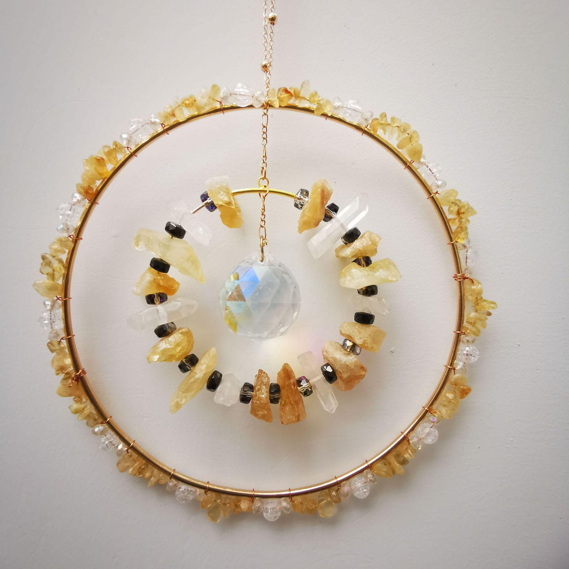 Garden wrought iron rotating sun catcher citrine outdoor garden decoration villa rural landscaping metal craft Citrine sun spinner pendant