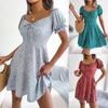 Women's Spring and Summer Leisure Flared Sleeve Drawstring with Floral Big Swing Dress