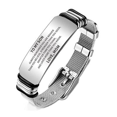 Son Bracelet Gifts from Mum Dad Personalised Stainless Steel Engraved Personalised Mens Bracelet