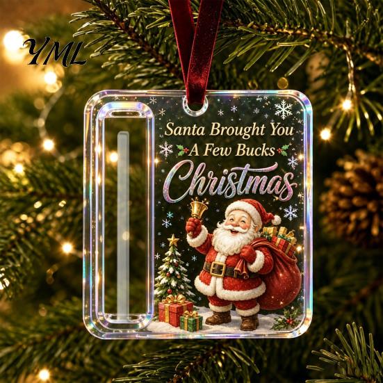 Customizable Holiday Gift Holders 2Pcs Christmas Cash Holder Ornament, Acrylic Money Hanging Decor with Santa Claus Ornaments Snowman Design,