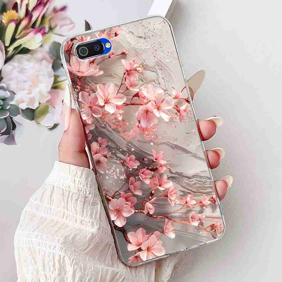 For Realme C2 RMX1941 6.1" Case Summer Fresh Mint Soft Silicone TPU Cover For Oppo Realme c2 C2 Luxurious Flowers Bumper Shell