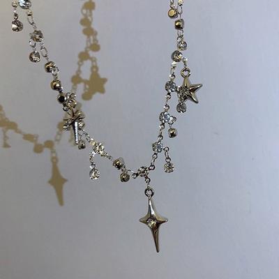 Korean Style Cross Shiny Zircon Tassel Water Drop Clavicle Chain For Women Personality Necklace Party Jewelry Gift
