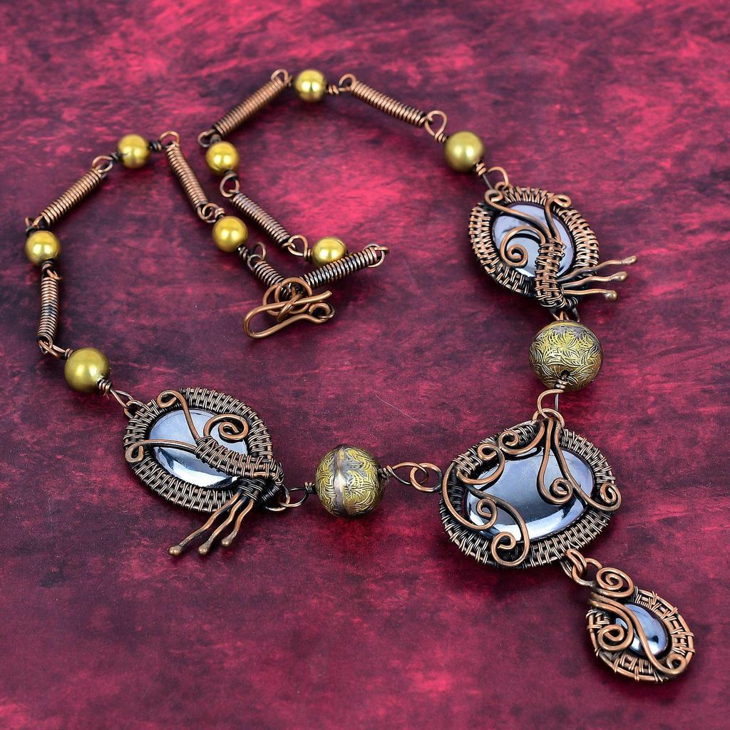 Shungite Necklace Copper Wire Wrapped Adjustable Necklace Real Gemstone Jewelry