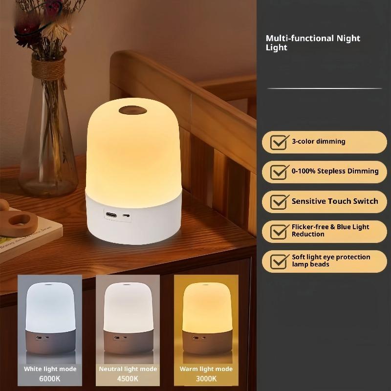 Mini Touch Night Light Rechargeable with Infinite Dimming Portable LED Bedside Table Lamp, Bedroom Living Room Night Light Decor