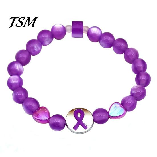 Durable Alloy Ribbon Wrist Jewelry Breast Cancer Awareness Bracelets, Charm Beads Elastic Beaded Bracelet for Women Bracelet, Encouragement