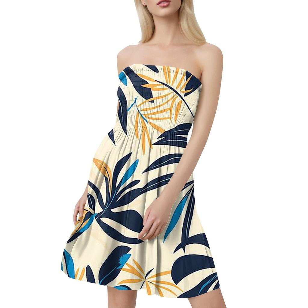 Women's Fashion Casual Bandeau Print Sleeveless Dress