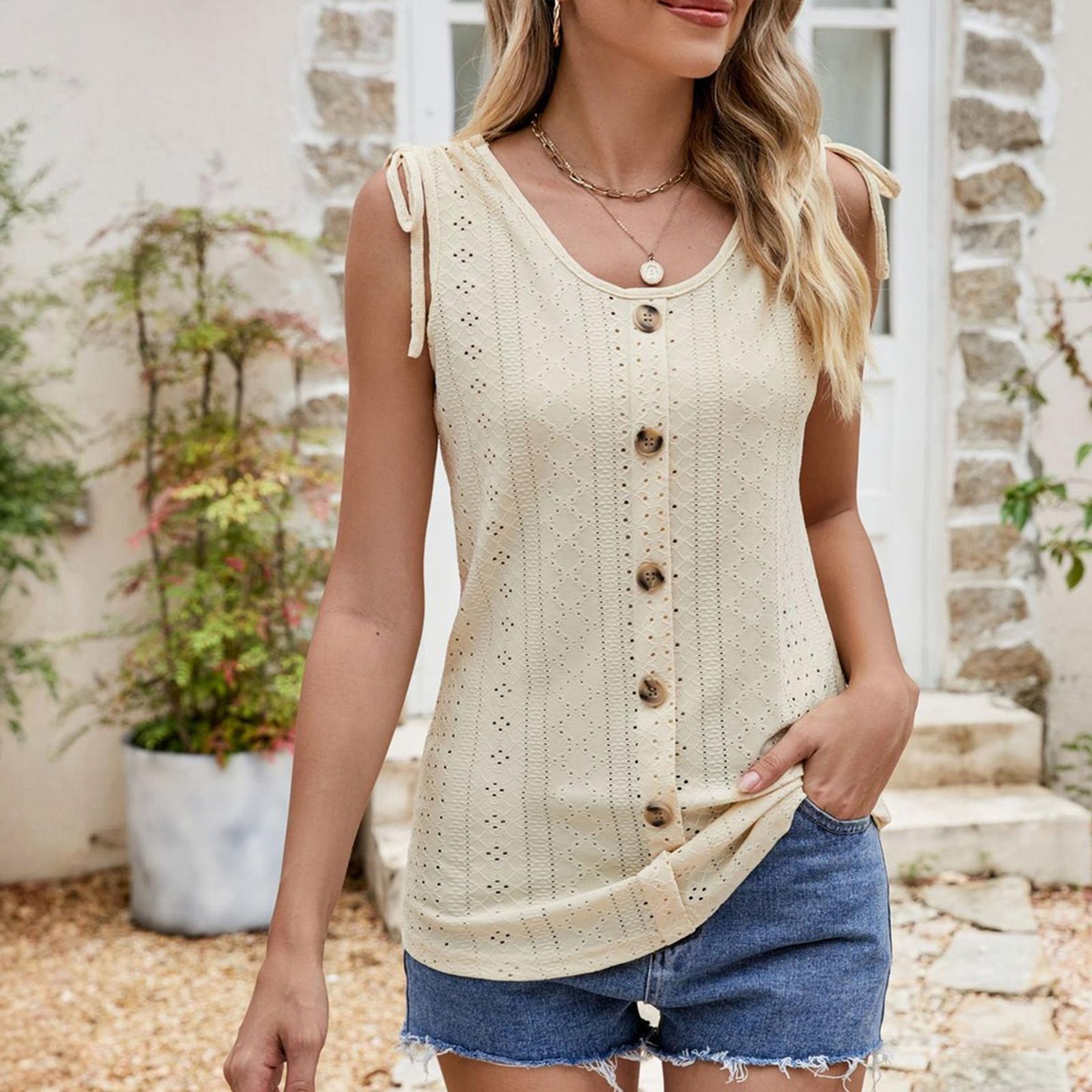 

Women s Fashion Hollow-Out Drawstring Sleeveless Button Camisole XL жовтий
