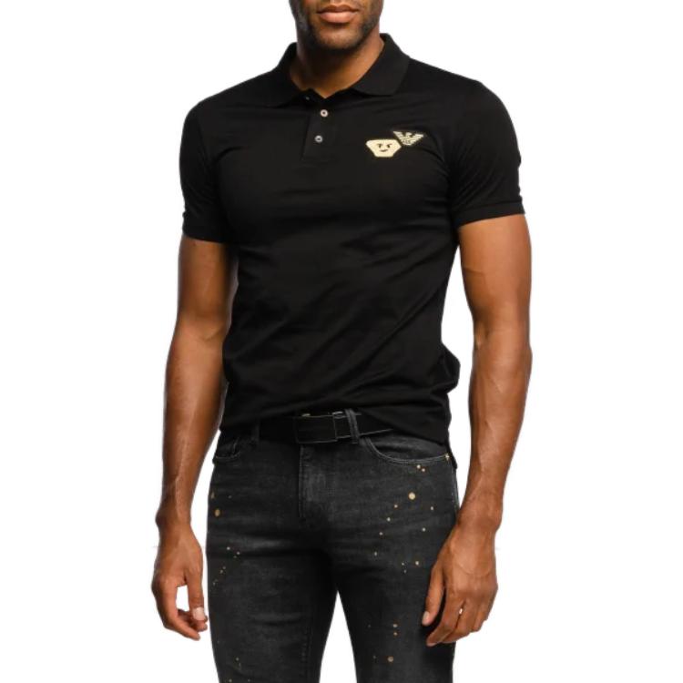 Emporio Armani Solid Color Short Sleeve Polo Shirt Men Tops Black 6H1FG3-1JTUZ-999