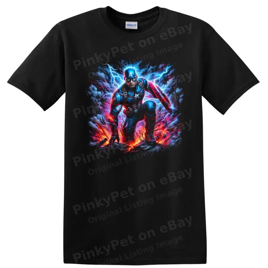 Captain America Superhero T Shirt Electric Storm Action Graphic Tee Gift Art