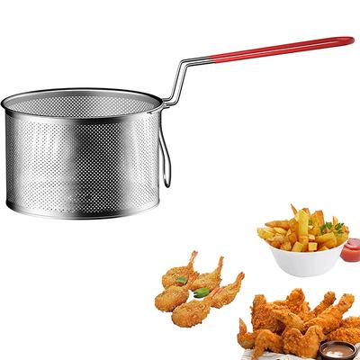 LMETJMA Fryer Basket Apaļi nerūsējošā tērauda cepšanas grozi ar silikona rokturi un atpūtas āķi franču čipsiem JT96