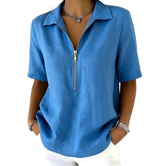 Damen Oberteile Revers Reißverschluss Halbe Knopfleiste Kurzarm Pullover Oberteile Normale Passform Einfarbige Freizeitbluse Partys Urlaube Tägliche Kleidung
