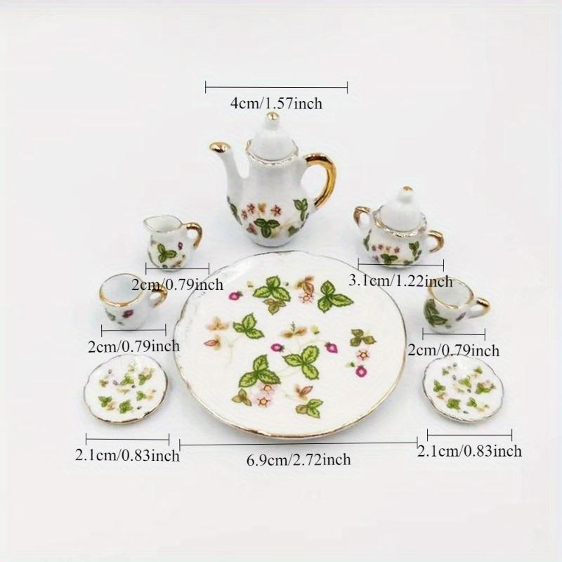 8pcs Set Mini Tea Pot Dish Cups Accessories Mini Ceramic Tableware Micro Fish Tank Landscape Landscaping Ornament 1:6