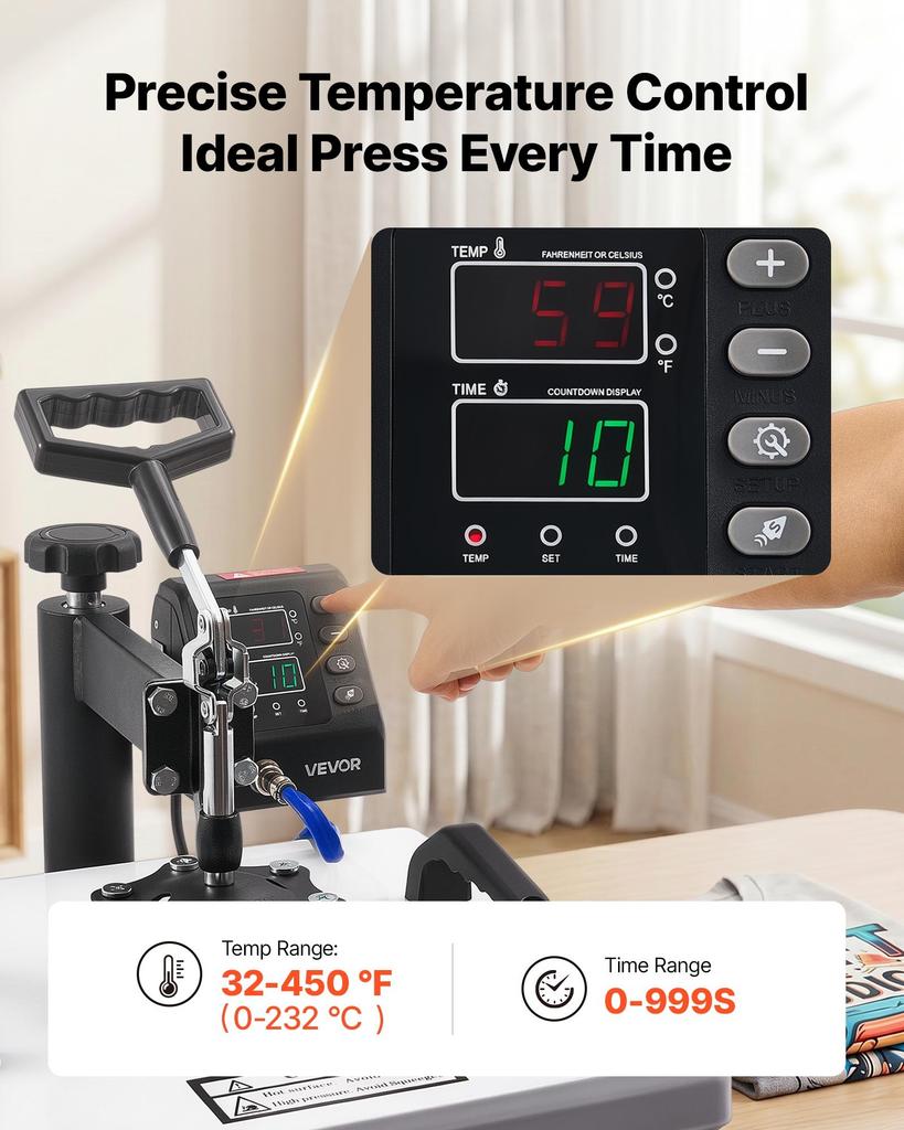 VEVOR Heat Press Machine 38 X 38 Cm 2-in-1 Combo Sublimation Press Machine, 360 Degrees Swing Away, Heat Up Fast and Even