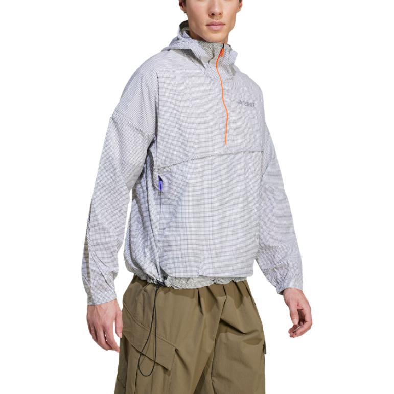 Adidas Terrex Xploric Ss25 Wind Anorak Outdoor Half-Zip Sports Loose Hooded Jacket Men Jacket White JF1504