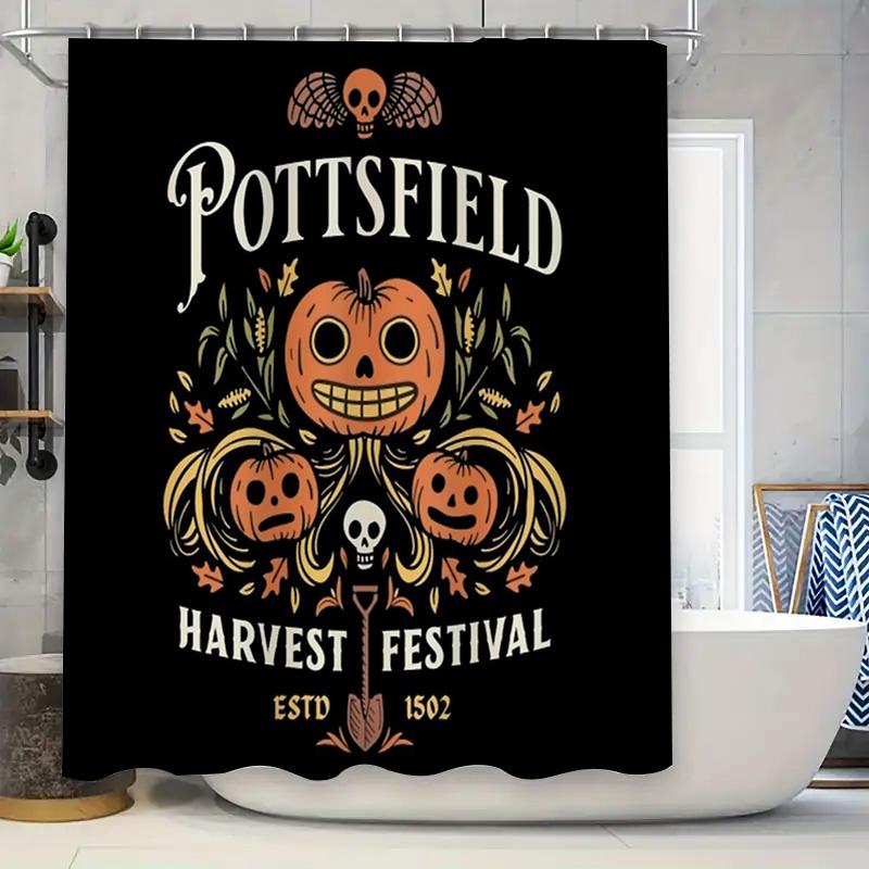

Spooky Halloween Shower Curtain Gothic Horror Bats Pumpkin Skull Bathroom Decor Vintage Halloween Party Supplies W60H190(CM)-1 Pcs