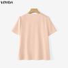 VONDA Women Casual Lapel Neck Short Sleeve Embroidery Cute Blouse