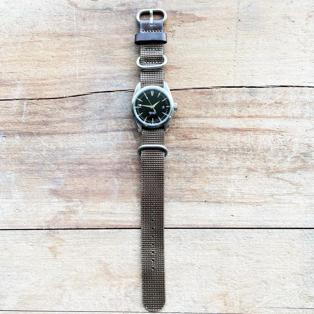 atelierCODEL NATO for the Ultimate Military Nylon and Leather Watch Band Width Khaki Strap, Artisan-Crafted Comfort, (Lug 19mm/20mm, Olive)