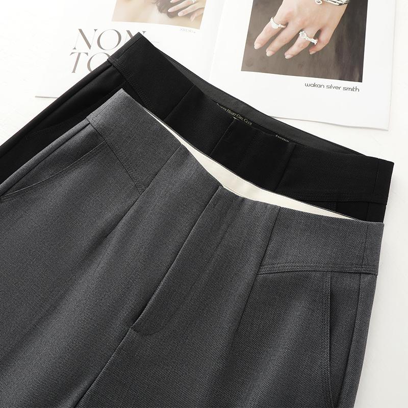 Women's Gray Wide-Leg Drapey Pants - Spring 2025 High-End, Slimming Straight-Leg Trousers