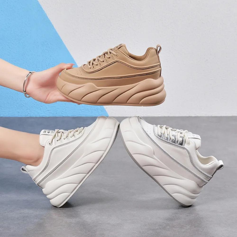 Fashion Thick Soled Women's Shoes 2025 Spring Autumn New Versatile Casual Sports Shoes Genuine Leather Platform Sneakers Shoes Women