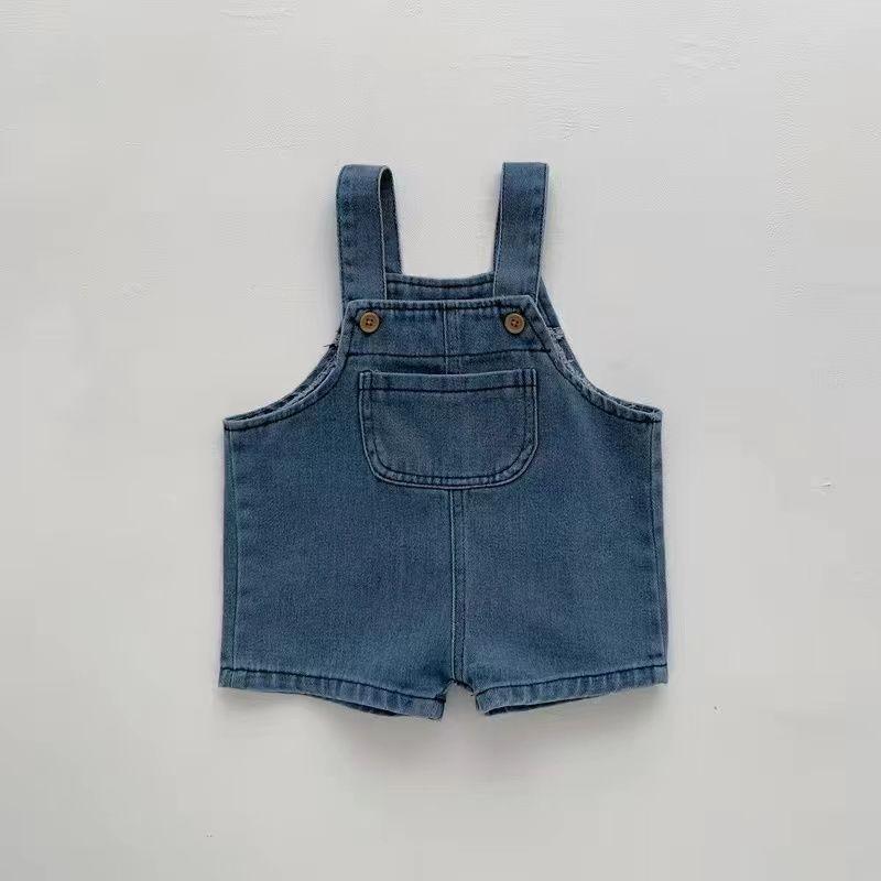 Stylish Baby Denim Suspender Short Set For Boys And Girls With Trendy White Short Sleeve T-shirt