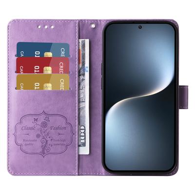 Für Honor Magic7 5G Lederhülle Schmetterling Floral Prägung Brieftasche Ständer Hülle