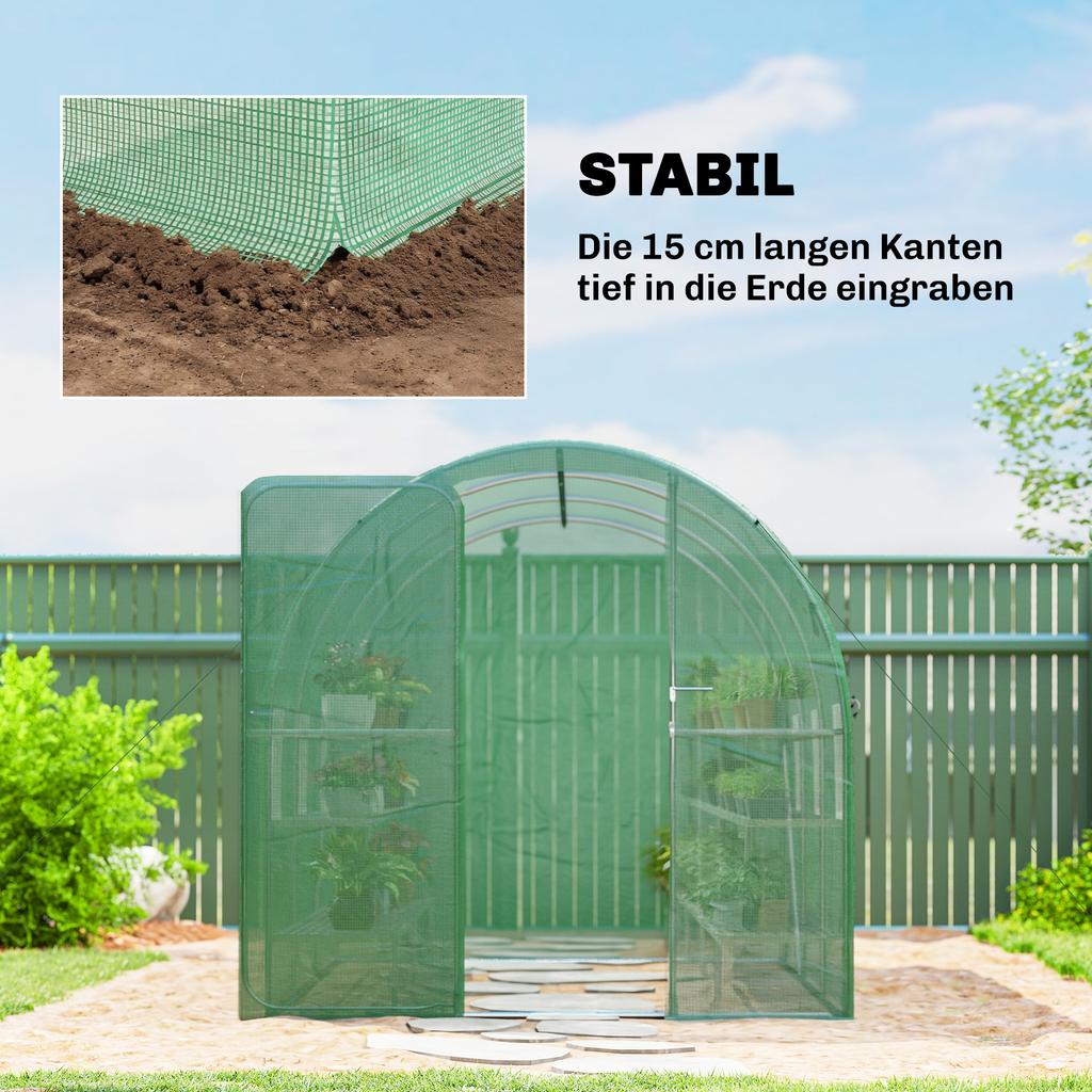 2 x 3 m Walk-in Polytunnel Greenhouse with Hinged Door and 6 Roll Up Mesh Windows, Garden Tunnel Warm House Tent, Green