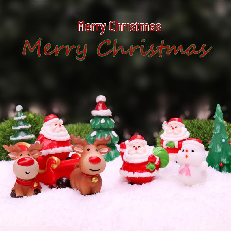 Handmade Mini Sleigh with Santa Claus Christmas Ornaments for Cake and Micro Landscape Decor