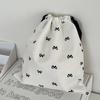 Small Drawstring Bags Cute Bow Makeup Pouch Portable Canvas Storage Bag