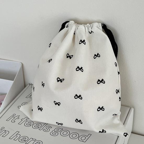 Small Drawstring Bags Cute Bow Makeup Pouch Portable Canvas Storage Bag