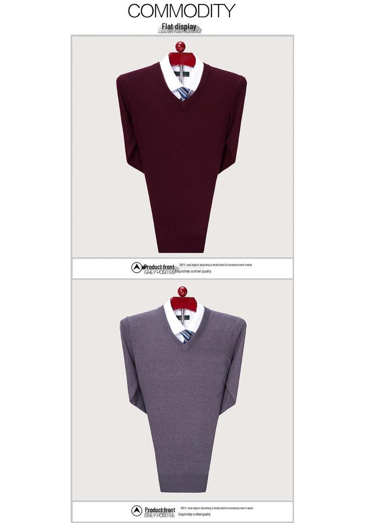 Men's V-Neck Winter Knit Sweater - Middle-Aged Thick & Warm Pullover