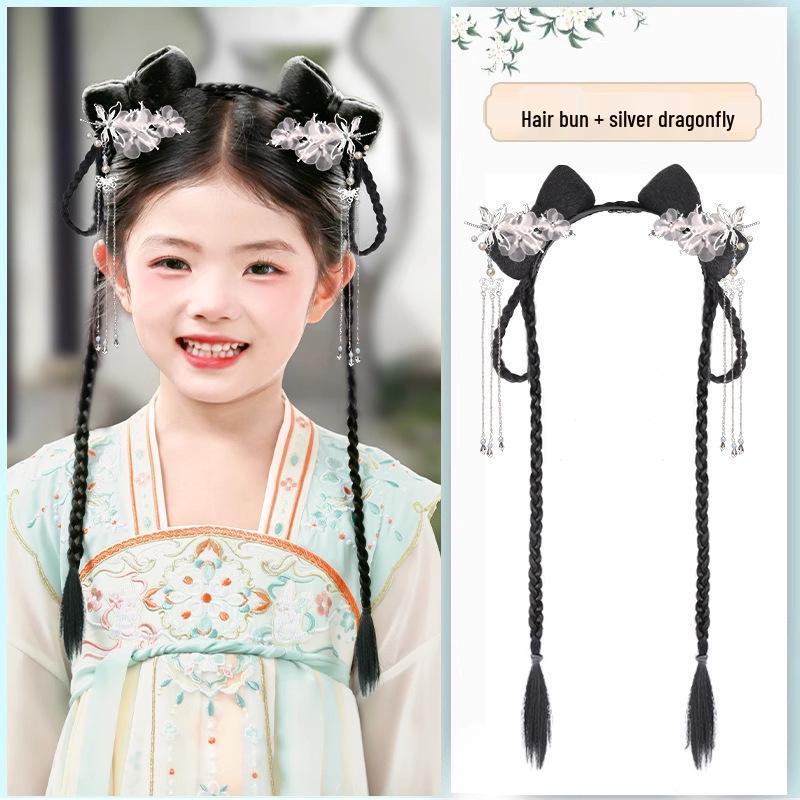 Kinder-Hanfu-Perücke und Dutt-Haarreif Haarschmuck