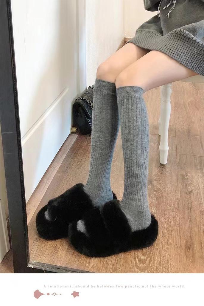 Podzimní a zimní dámské pletené ponožky Jednobarevné Svislé pruhy Teplé ponožky ke kolenům Harajuku Fashion Lolita Socks