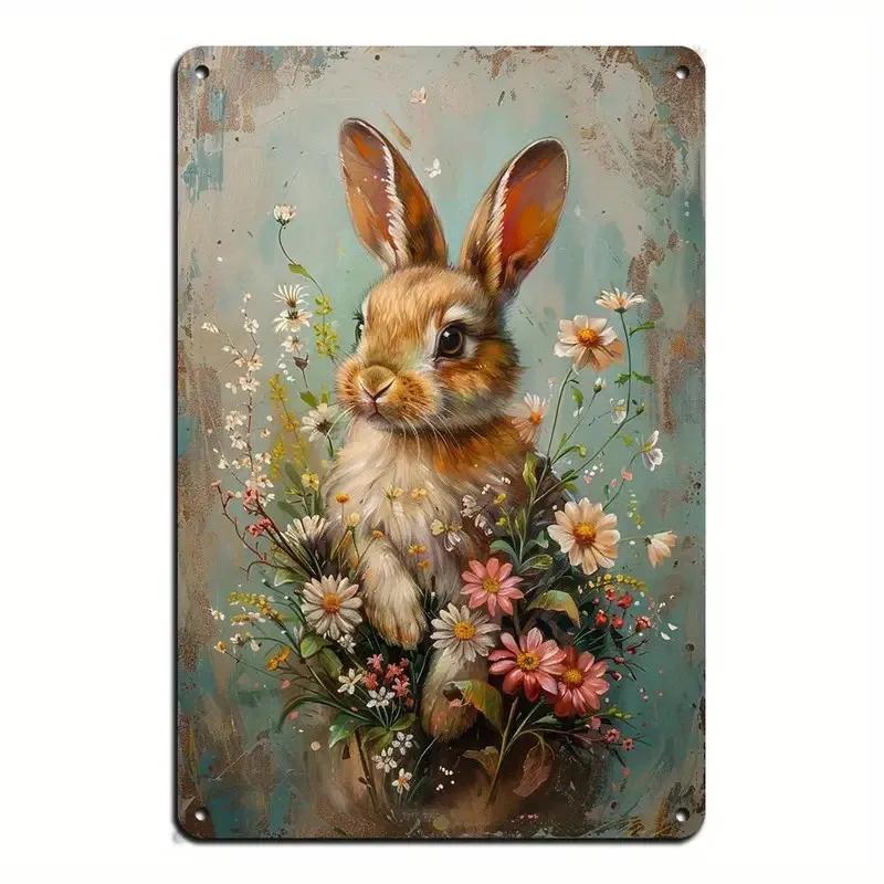 Charming Easter Bunny Metal Sign Perfect Gift for Family & Friends Cute Rabbit Wall Art for Home, Bar, Cafe Decor Garage Kitchen