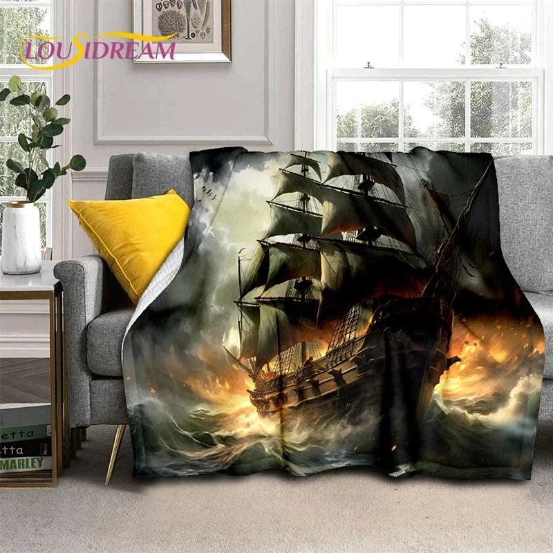 Ancient Pirate Ship Boat,Barque,Sailboa Soft Flannel Blanket for Beds Bedroom Sofa Picnic,Throw Blanket for Outdoor Leisure Gift
