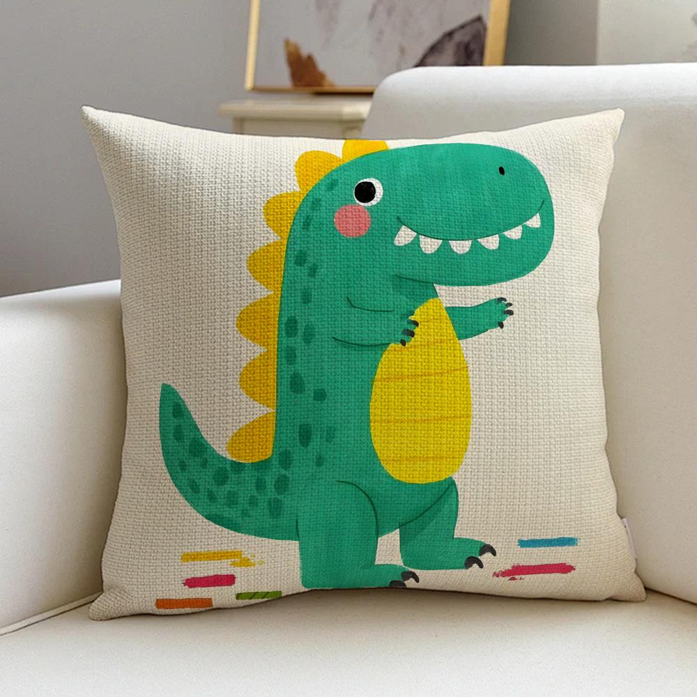 P-Cute Dinosaurs Cushion Cover Cushion Cover Pillowcase, Anti-Mite Invisible Zipper, Linen Sofa Cushion