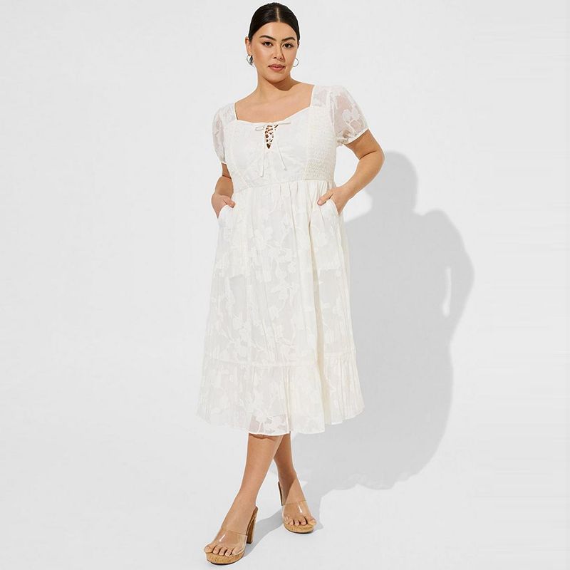 

Export Plus Size Ladies Floral Elegant Slim Looking Slim-Fit Dress White-defective 3